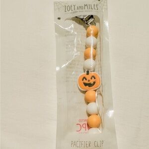 Zoey and Miles Pacifier Clip Halloween, Orange and White, silicone beads
